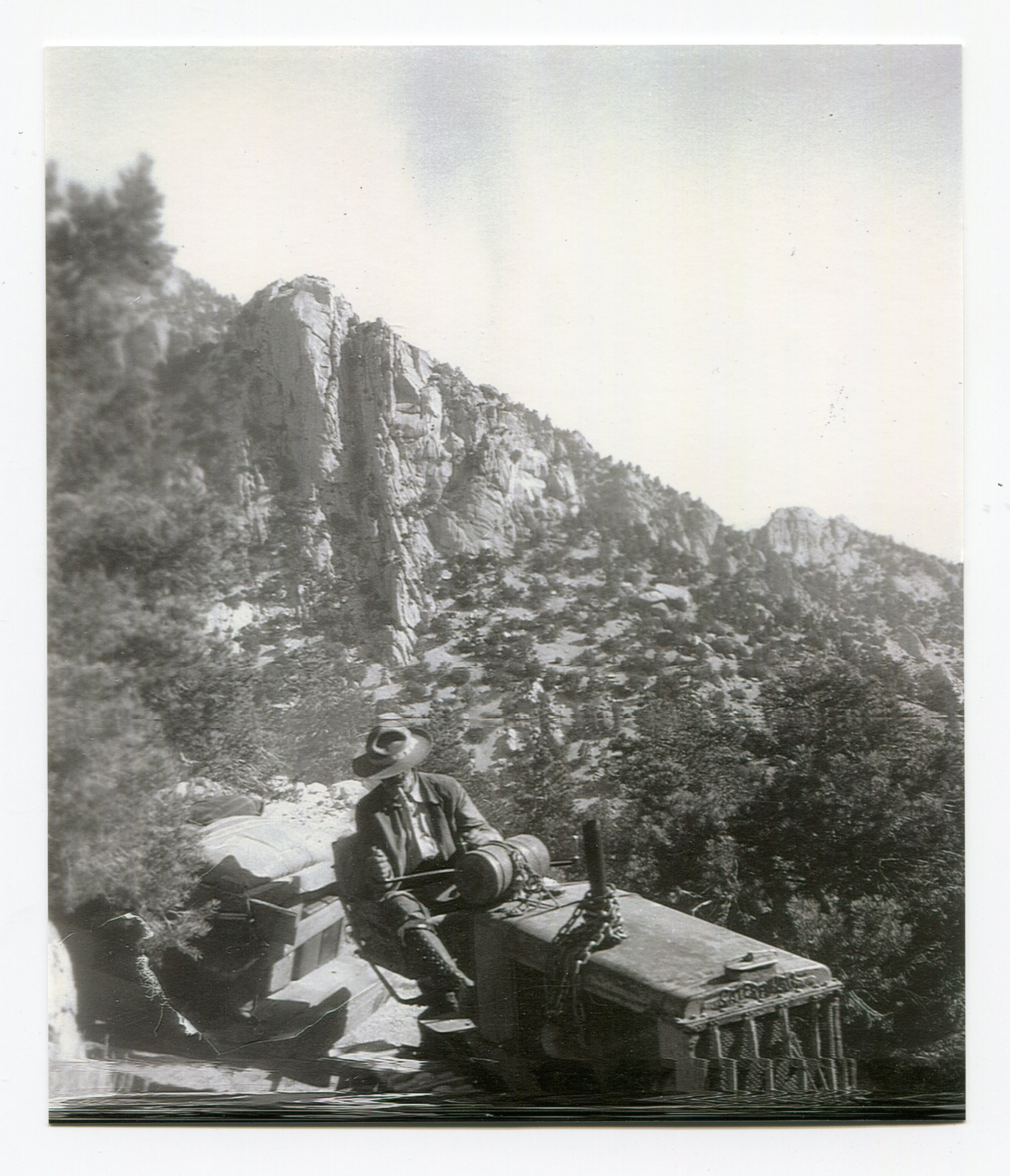 1947 Ashrama camp - Franklin on tractor