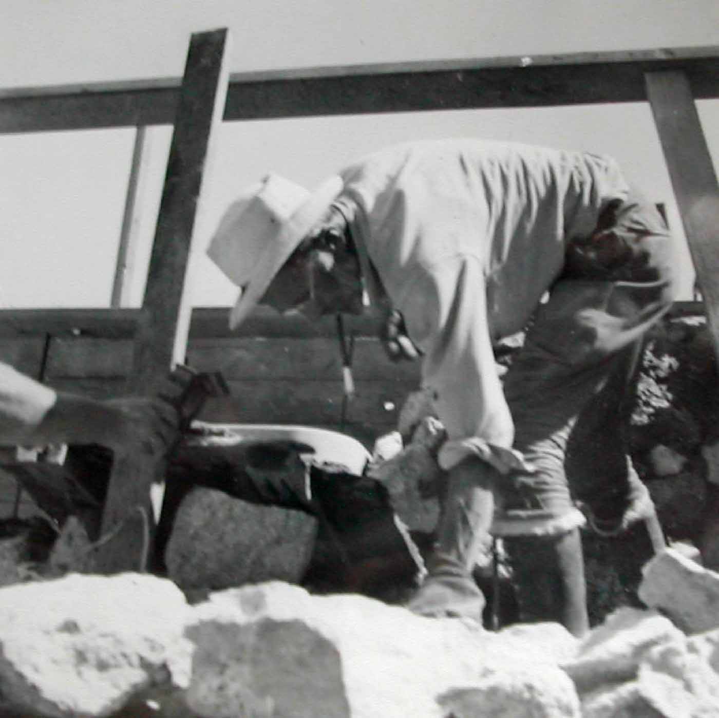 1944 Ashrama - Franklin working on the wall*